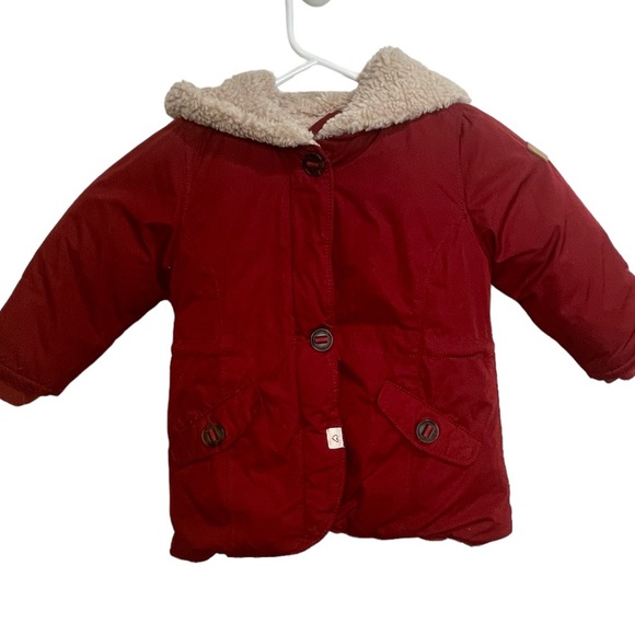 Zara Baby Brick Red Faux Sherpa Hooded Outerwear Jacket size 16/24 months - Picture 3 of 11